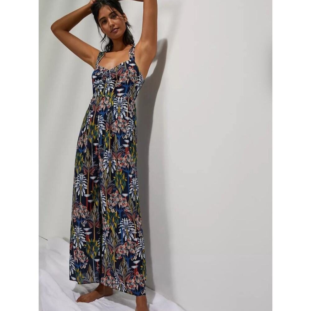 Anthropologie Floral Jumpsuit - Blue and Green